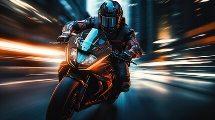 High-Speed Motorcycle Ride through the City at Night