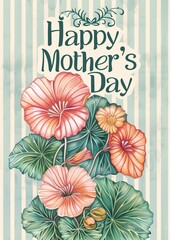 Vintage Mother's Day Card with Pink Flowers