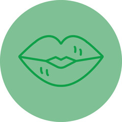 Lips Green Line Circle Icon
