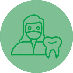 Female Dentist Green Line Circle Icon