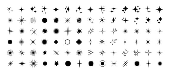 Fototapeta na wymiar Star silhouette icon set, Shining star rays, Star cluster simple vector design elements isolate.