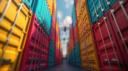 Colorful Freight Containers in Commercial Shipping Yard