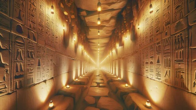 a pyramid ancient Egyptian moving tunnel ruins lights 4k tomb dig site gold deep below discovery find excavation discover gold treasure hunt history museum historic bury grave golden royal burial