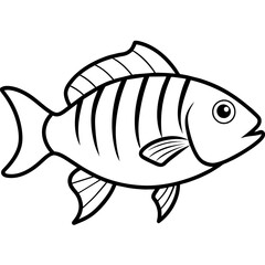 butter fish vector illustration,  simple line art icon, Children coloring book page