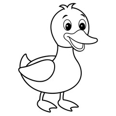 cute cartoon duck vector, illustration, line art kid's coloring page 