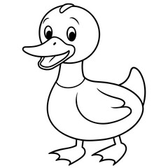 cute cartoon duck vector, illustration, line art kid's coloring page 