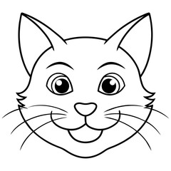 black cat face line art coloring book page for kid's vector art illustrations