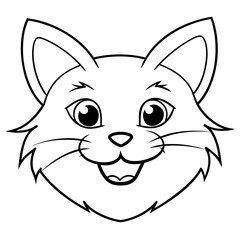black cat face line art coloring book page for kid's vector art illustrations