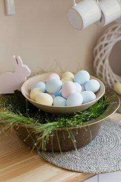Easter eggs in vintage bowl