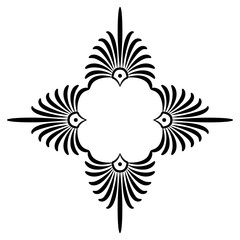 Geometrical ethnic frame with floral Ancient Greek palmette motifs. Black silhouette on white background.