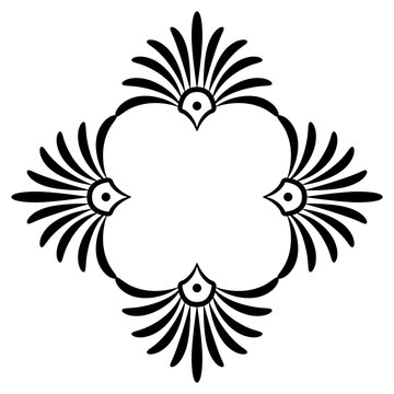 Geometrical ethnic frame with floral Ancient Greek palmette motifs. Black silhouette on white background.