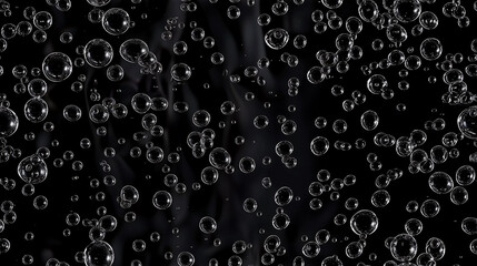 Ethereal Bubbles: Black Background with Floating Transparent Spheres - obrazy, fototapety, plakaty
