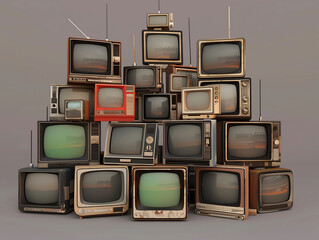 Retro Broadcast: Vintage Televisions Stacked in Artistic Array