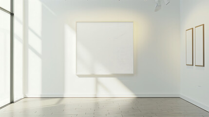 Gallery Simplicity: Empty Frames in a Bright Exhibition Space