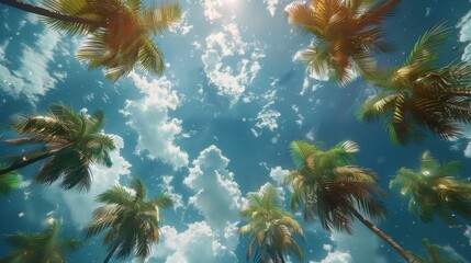 Fototapeta na wymiar Group of Palm Trees Flying Through the Air