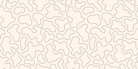 Vector monochrome seamless pattern with thin curved lines, organic shapes, liquid spots. Subtle linear black and white abstract texture. Simple minimalist endless background. Repeated design element