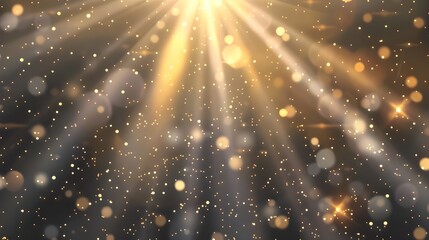 Christmas background (gold theme) with snowflakes, glow bokeh and shine lights in elegant theme, shine lights and particles bokeh in stylish 