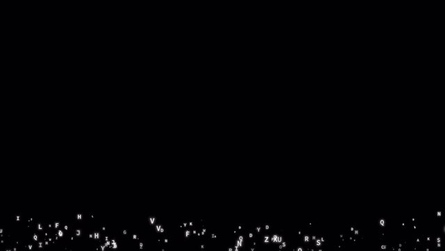 abstract animated background with flowing random letters in white color and glow effect, concepts, ideas, 4k, transparent background with alpha channel