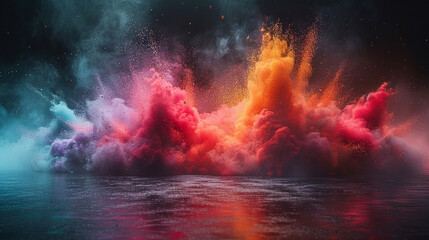 Explosion of colored powder on black background  - obrazy, fototapety, plakaty