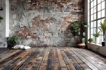 Artistic Backdrop of Light Grey Brick Walls in Dance Studio Generative AI