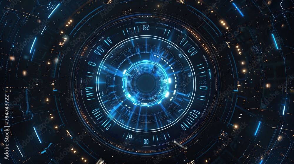 Poster High-tech circular connection system concept. Abstract futuristic digital technology background.