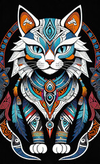 Obraz premium Fantasy vector image of a cat in ethnic patterns, backgrounds for smartphones, basis for printing and design