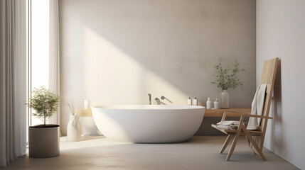 Obraz na płótnie Canvas modern Scandinavian bathroom featuring a freestanding bathtub with clean lines