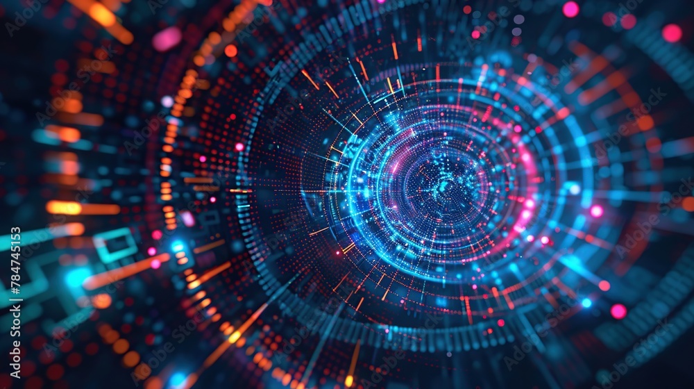 Poster Abstract futuristic digital technology background with a circular pattern. Cyber security data protection concept.