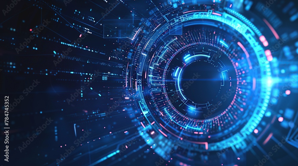 Poster Abstract futuristic digital technology background with blue color, vector illustration of circular pattern.
