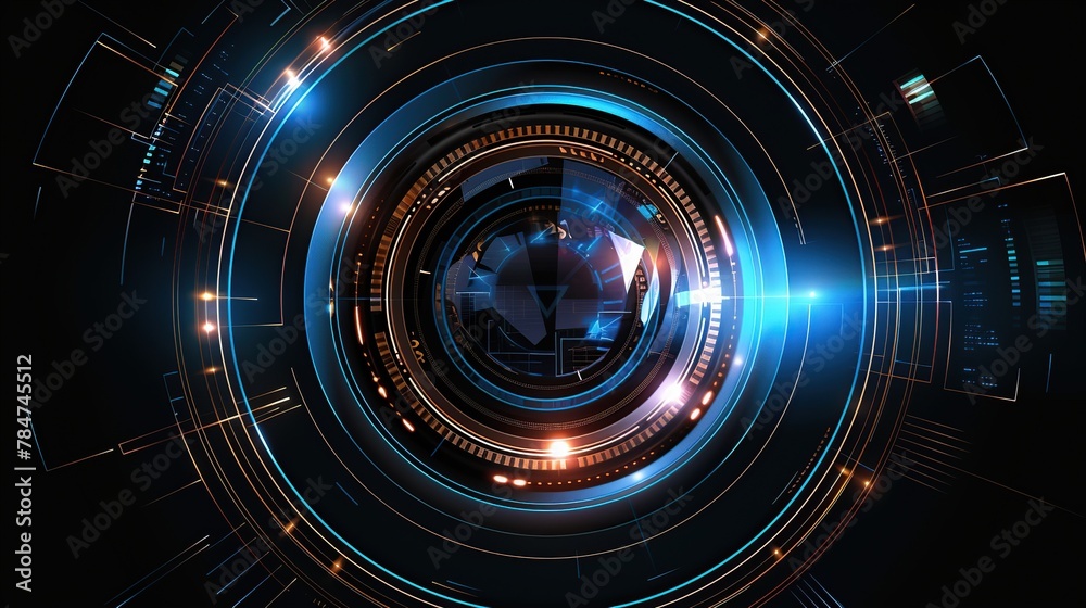 Poster blue circular lines abstract futuristic technology background.