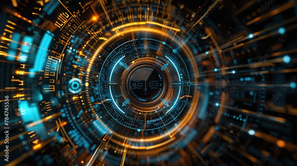 Aufkleber Futuristic interface with circular HUD elements and glowing lines in the technology style.