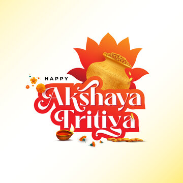 Happy Akshaya Tritiya Typographic Greeting Design Template Vector Illustration