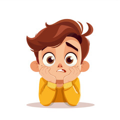 Obraz premium Cute little boy feeling sad. Vector illustration in cartoon style.
