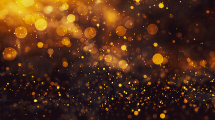 Abstract festive dark gold black glow glitter particle confetti bokeh texture background - 784746974