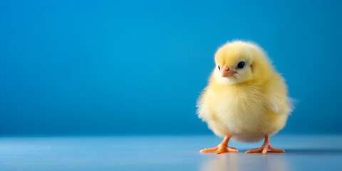little yellow fluffy chick on a blue   background minimalism AI generated