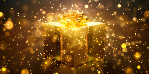Charming Gift Box Festive Backdrop with Enchanting Bokeh gifts and present ideas inspiration  Cozy holiday ambiance surrounds a wrapped gift festive. - obrazy, fototapety, plakaty