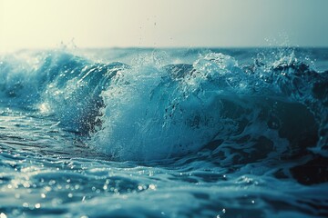 An engaging view of a powerful ocean wave cresting and splashing captured in a moment of nature's...