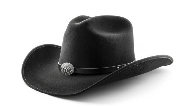 Black Cowboy Hat Isolated on White Background. Classic Western Fedora Style Clothing Accessory with Felt Material for Fashion
