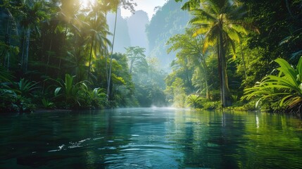 Fototapeta premium Serene tropical forest river landscape