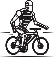 RoboRacer Robot Riding Icon Gear Rider Vector Bicycle Emblem