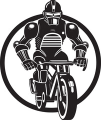 Gear Rider Vector Bicycle Emblem Robotic Roll Robot on Bike Design