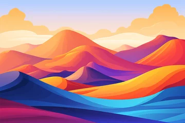 Fototapeten Abstract vivid colors landscape of desert mountains, dunes and sand. Colorful bright colors. Illustration-AI generqated image   © Sajid Jani