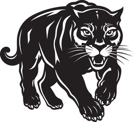 Panthera Pounce Running Panther Emblem Agile Predator Vector Iconic Symbol