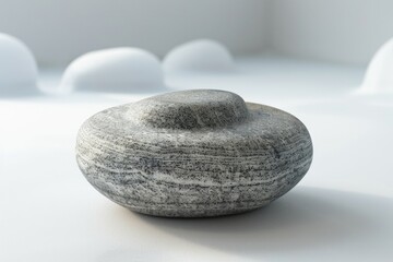Side View of Curling Stone. A Three-Dimensional Image of Granite Rock for Winter Sport Equipment with Ice and Handle