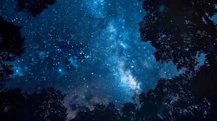 a night sky with stars and trees in the foreground - 784752546