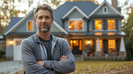 a man standing in front of a house - 784752912