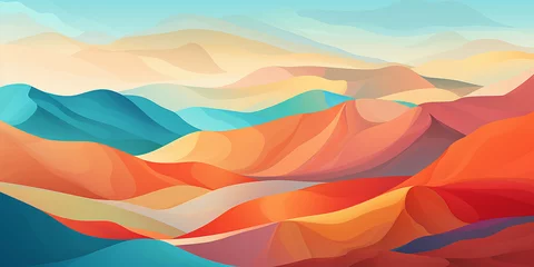 Photo sur Plexiglas Rouge Abstract vivid colors landscape of desert mountains, dunes and sand. Colorful bright colors. Illustration-AI generqated image  