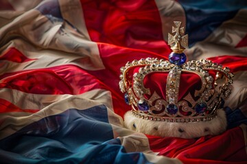 Majestic British crown on Union Jack.