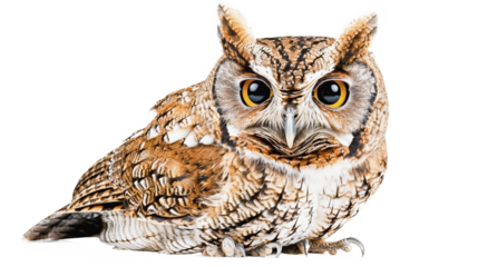 Western Screech Owl on white background