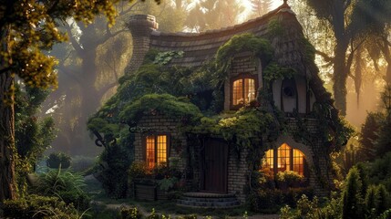 Fototapeta premium Enchanting Fantasy Cottage Nestled in Lush Jungle Setting